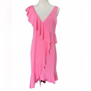 Zara Bubble Gum Sleeveless Asymmetrical Pink Dress with Ruffles